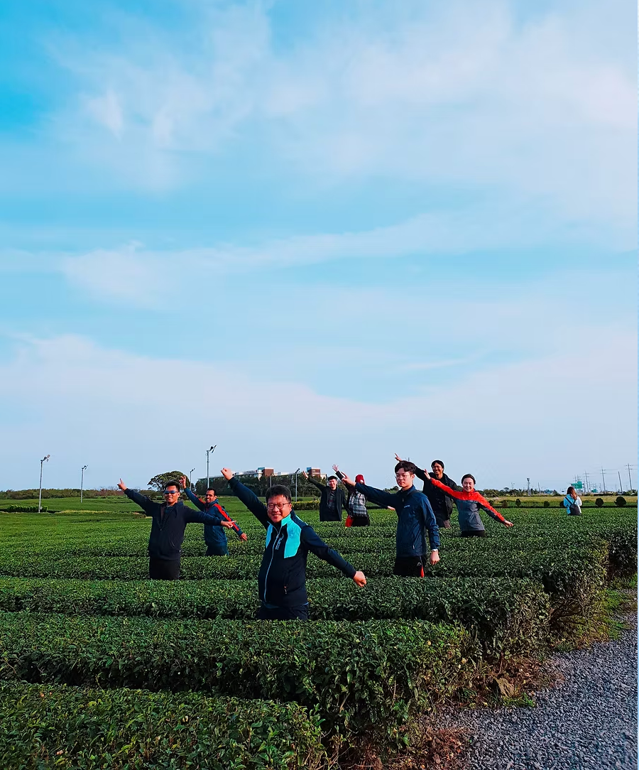 Team outing in a tea field